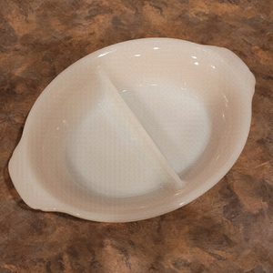 FIRE KING Vintage Divided Serving Dish, Peach Lustreware Milk Glass, 1960s